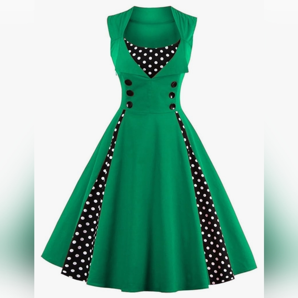 Women's Vintage 1950s Rockabilly Polka Dots Audrey Dress Retro Cocktail Dress S